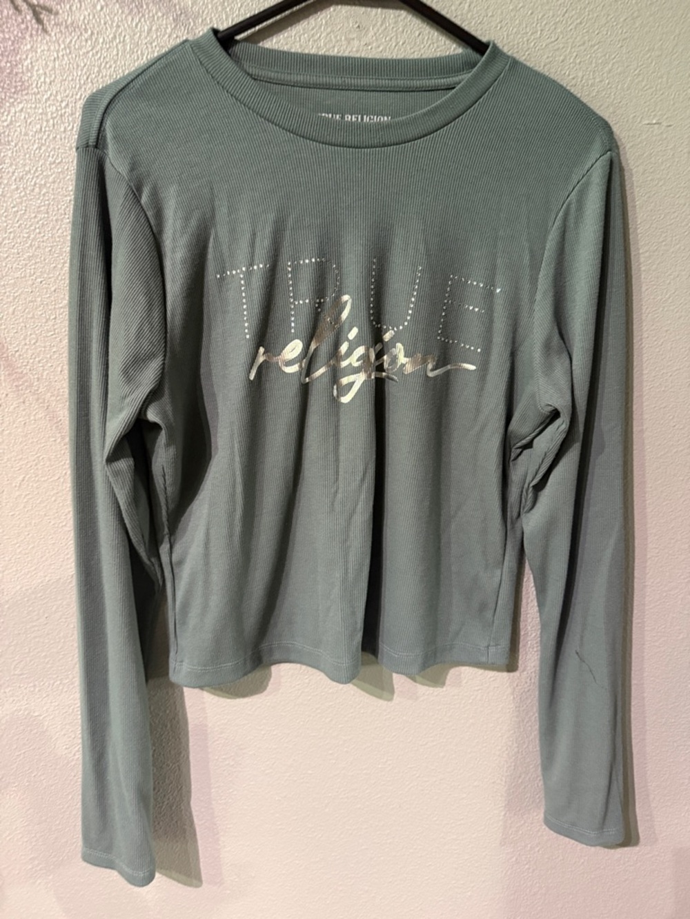 True Religion Long Sleeve Logo Tee - Slate Green Large